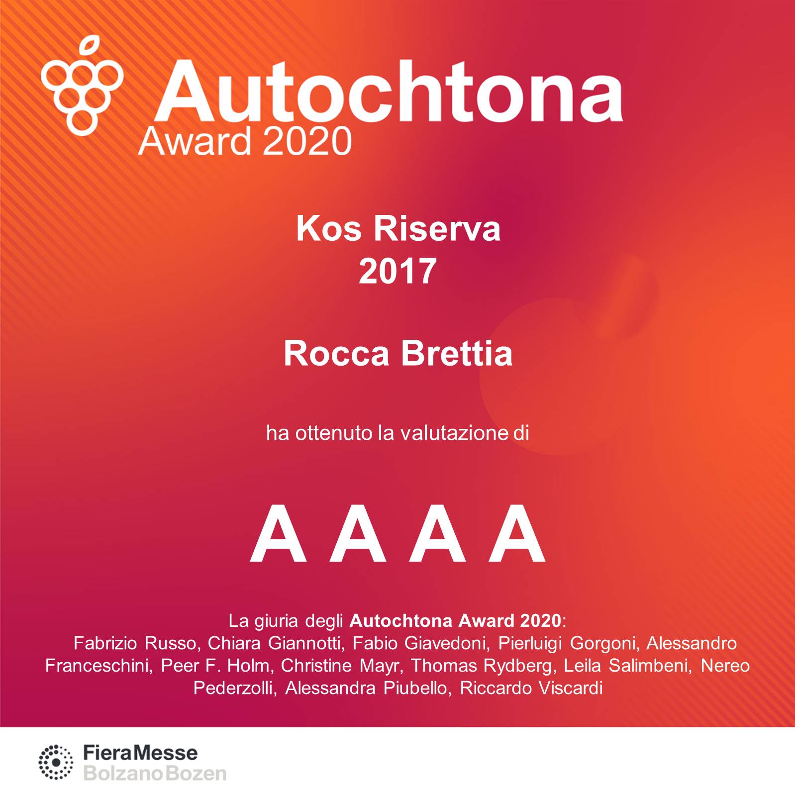 Autochtona Award assegna a kos quattro “a”